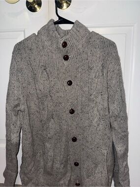 Banana Republic Men's Gray Cable-Knit Button Cardigan Sweater Men’s Size Large